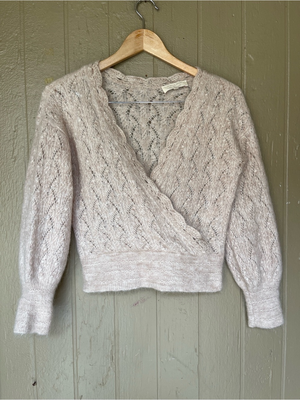 Sezane Nathalia Kid Mohair Knit Wrap Sweater in light Tan Size S